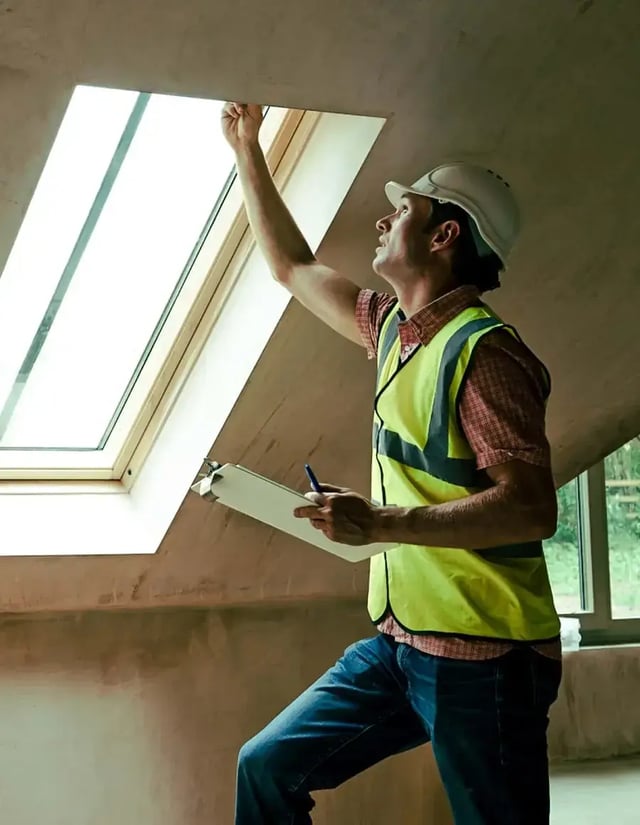 site inspector looking at the casing of a window